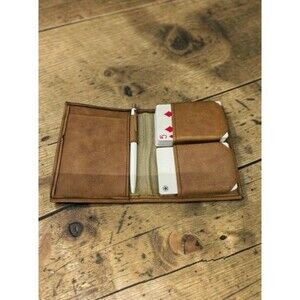 Vintage Amity Tan Leather Travel Game Wallet Cards Pen Organizer